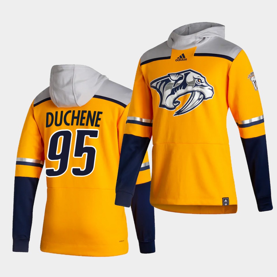Men Nashville Predators #95 Duchene Yellow NHL 2021 Adidas Pullover Hoodie Jersey->nashville predators->NHL Jersey